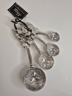 Vtg Ganz Decorative Silver Tone Metal Bird's Nest Measuring Spoons Set of 4 *